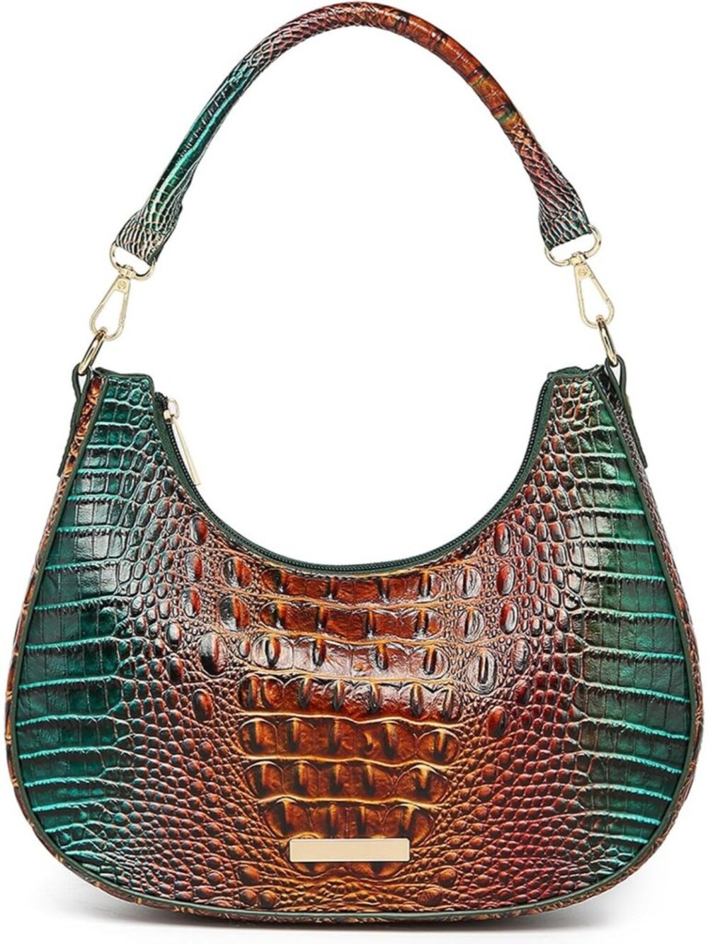 Women's Peacock Vegan Leather Crocodile Hobo Crescent Handbag Shoulder Bag